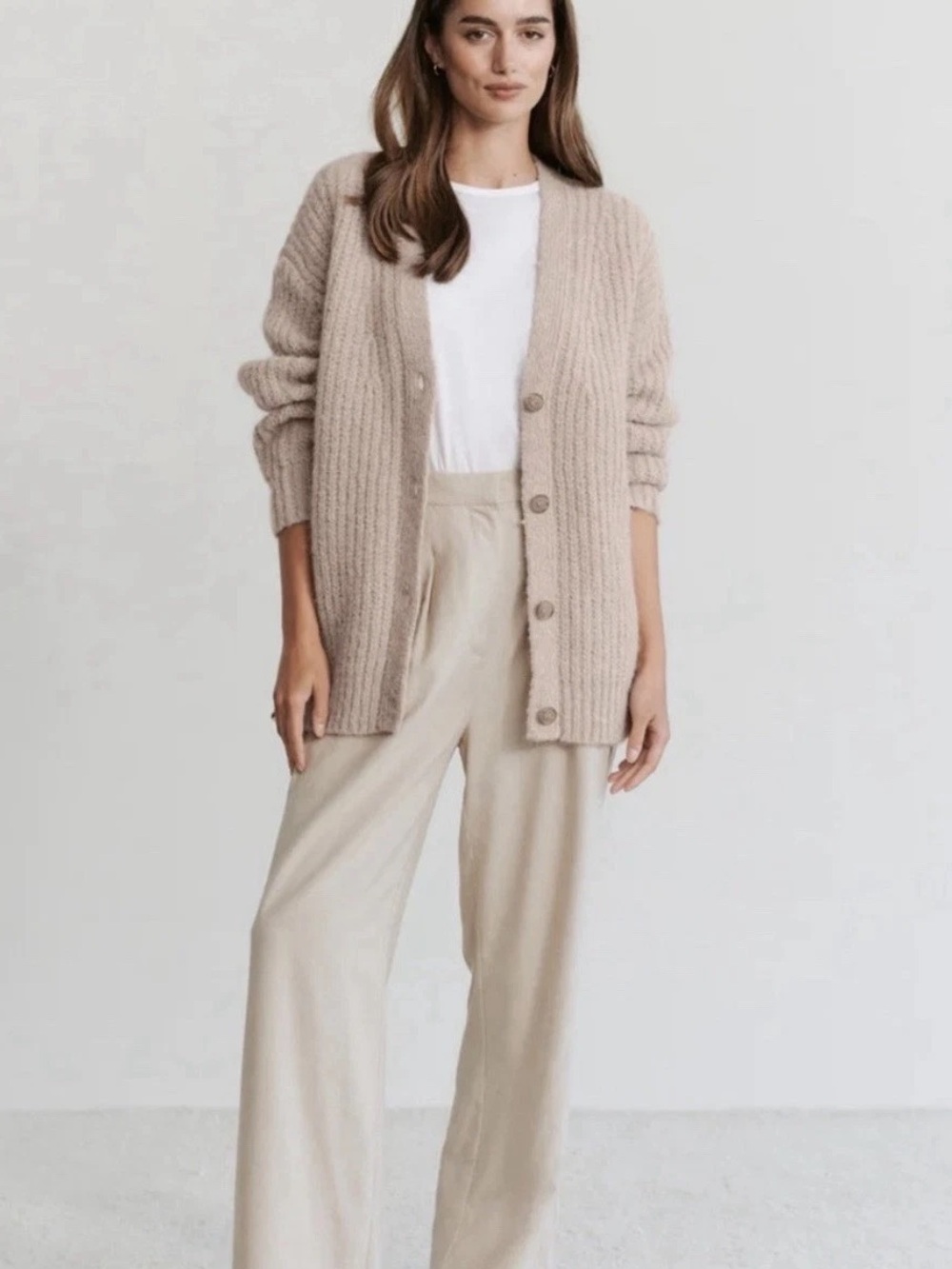 Jenni Kayne Original Cocoon Cardigan Taupe Alpaca Blend Oversized Sweater S - Picture 2 of 6